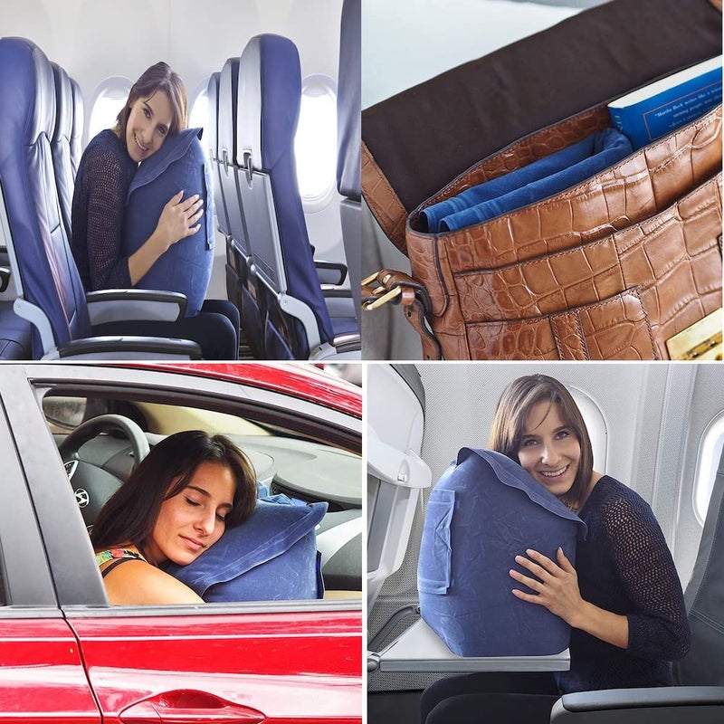 SkyRestÂ® Inflatable Head Neck Rest Travel Pillow - Portable Patented Design Napping Pillows for Airplanes Buses Cars Office Trains Outdoor Camping - Gift for Men Women - Image 3